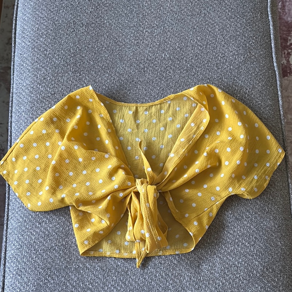 Yellow Polka Dot Tie-Front Top